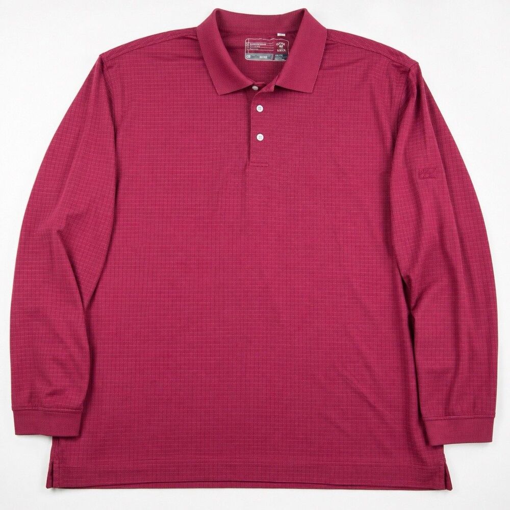 Cutter & Buck Men's 2XL Red Pima Cotton Long Sleeve Golf Polo DryTec